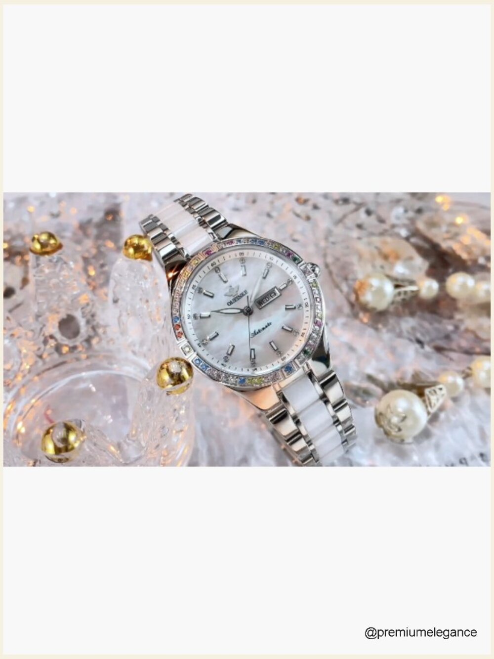 Women's Automatic Watch Skeleton Dial Diamond Bezel Stainless Steel Ceramic 33mm - Picture 7 of 7